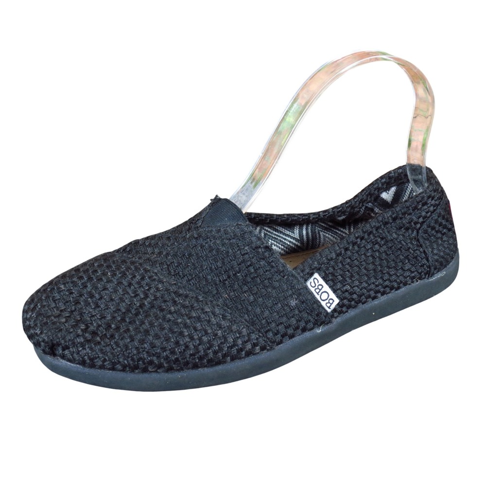 Skechers BOBS Women Alpargata Slip On Shoes Size 7 Casual Comfort Black Woven